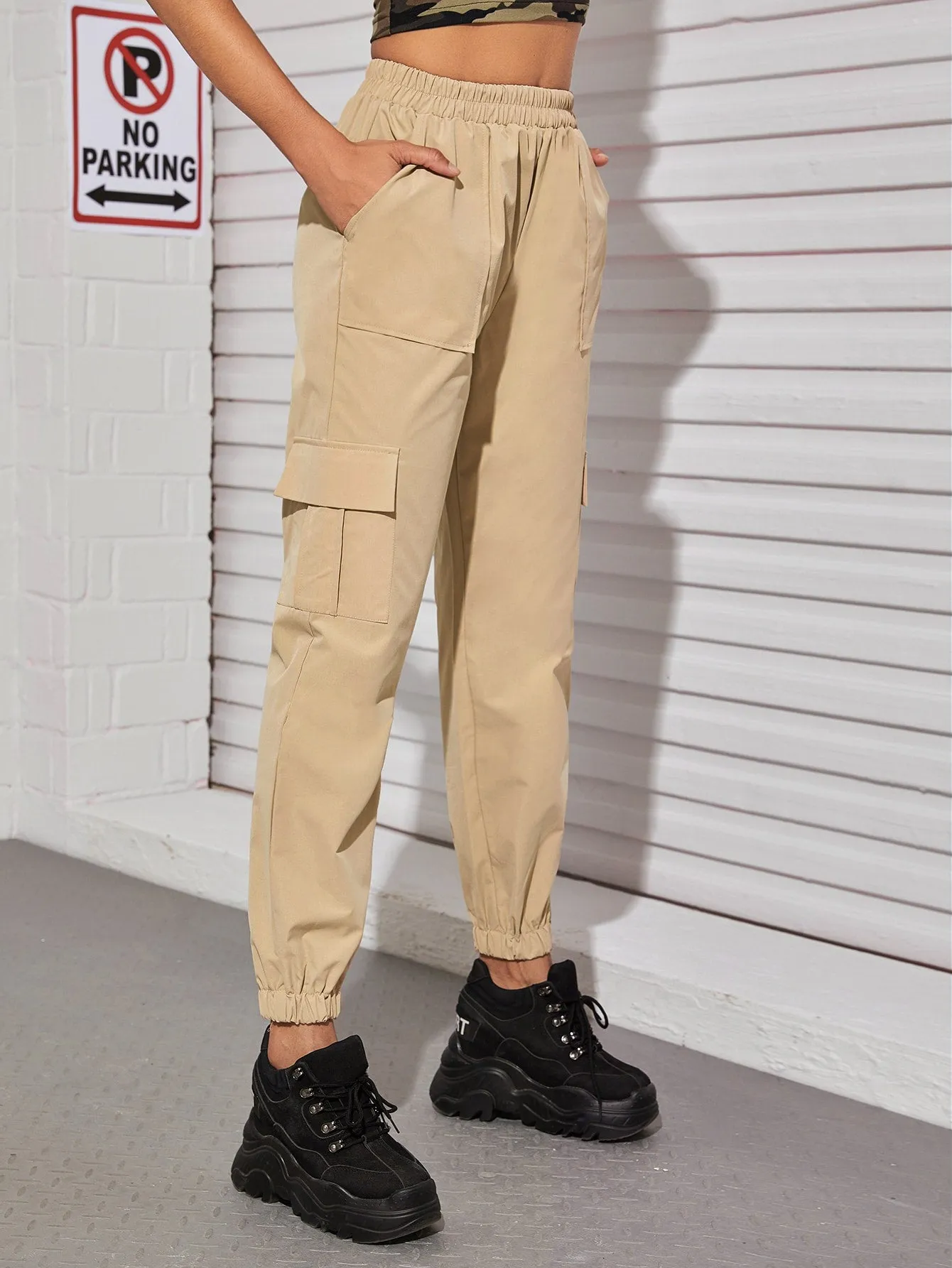 Casual Plain Pocket Natural Long Women Pants