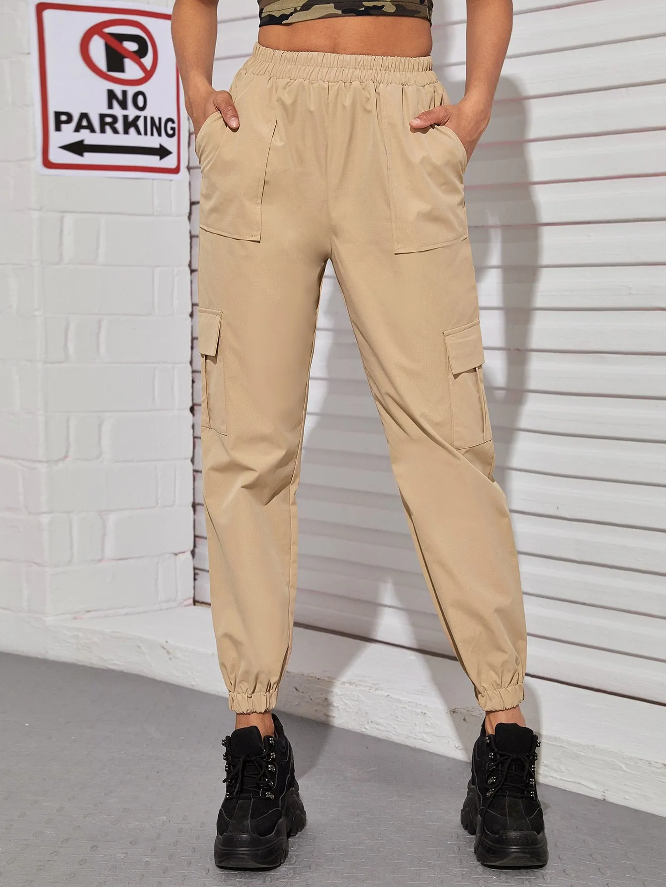 Casual Plain Pocket Natural Long Women Pants