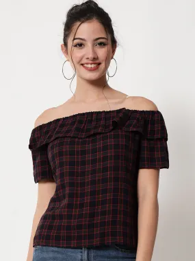 Checked Off-Shoulder Bardot Top