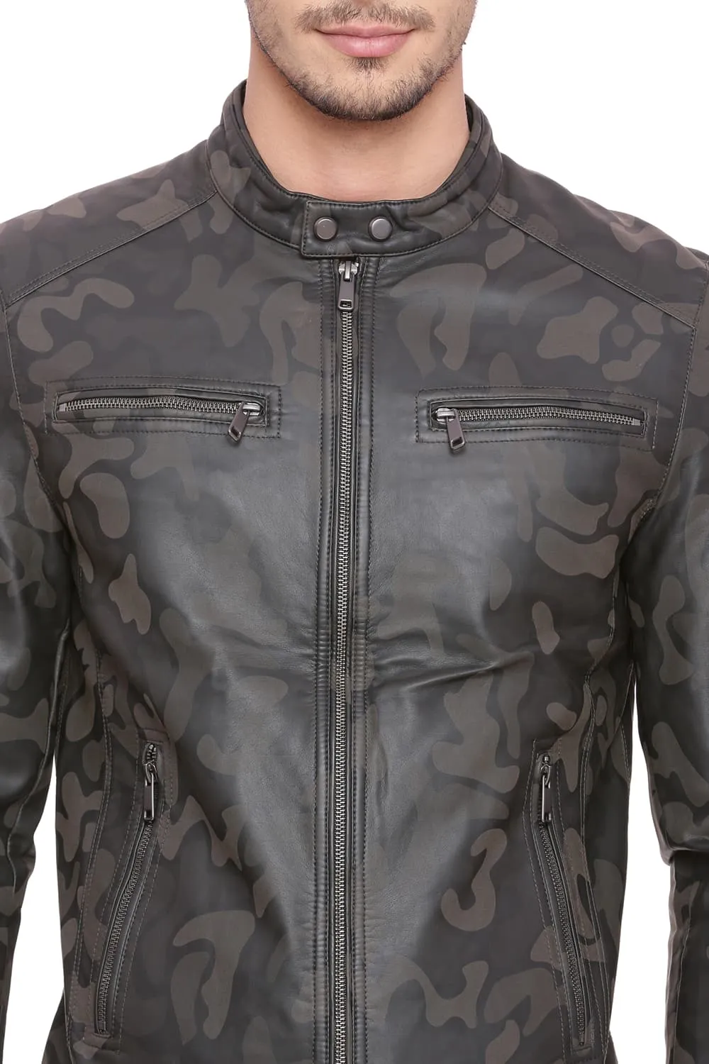 Comfort Fit Printed Faux Leather Jacket