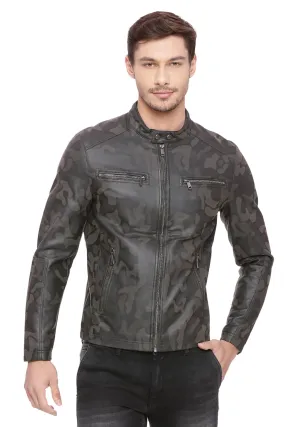 Comfort Fit Printed Faux Leather Jacket