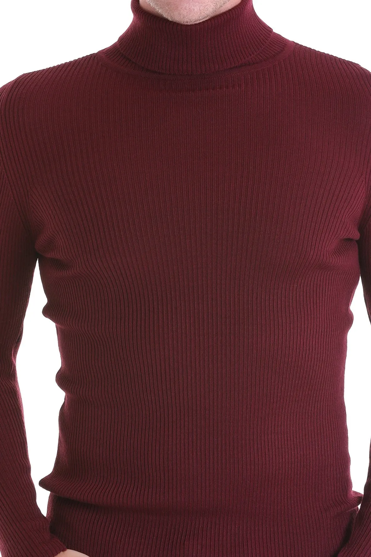 Comfort Fit Wool Blend Burgundy Turtleneck Sweater