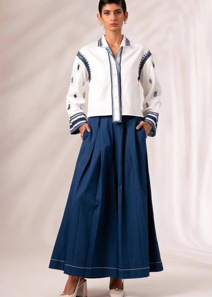 Cosmo Top   Indigo Rico Pleated Culottes Co-Ord Set