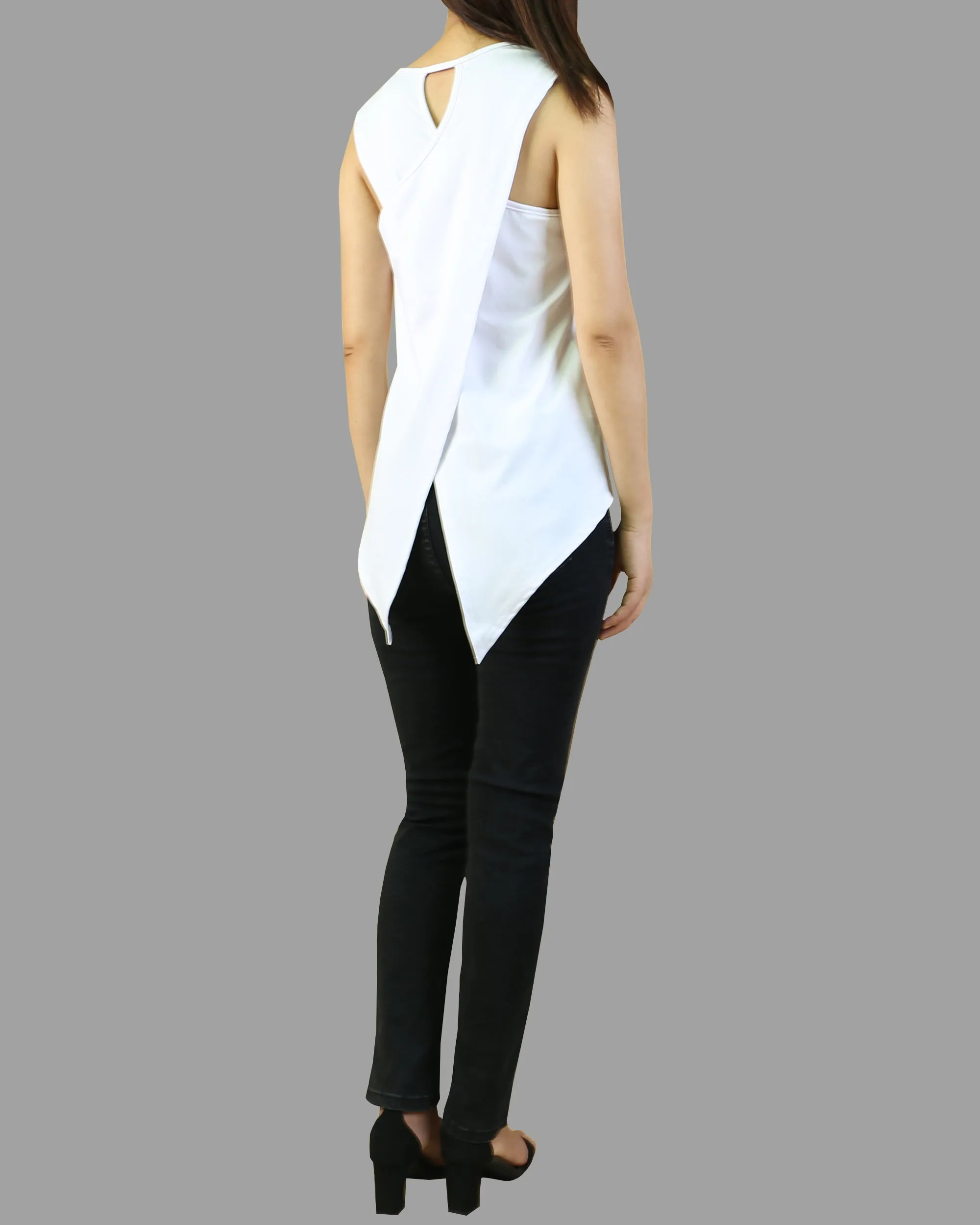 Cotton tank top, asymmetrical t shirt/Summer top/oversize t-shirt/black cotton top(Y1942)