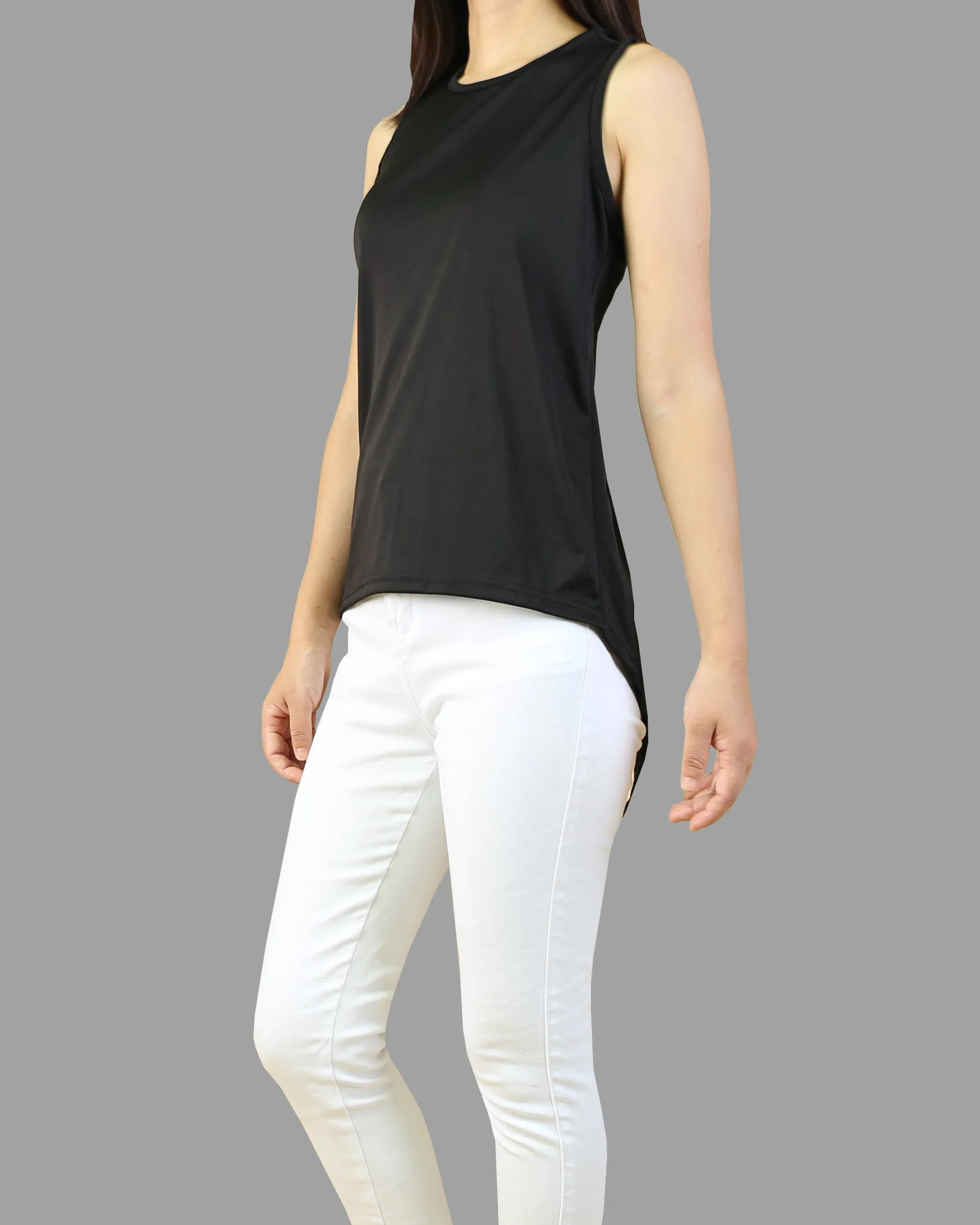 Cotton tank top, asymmetrical t shirt/Summer top/oversize t-shirt/black cotton top(Y1942)