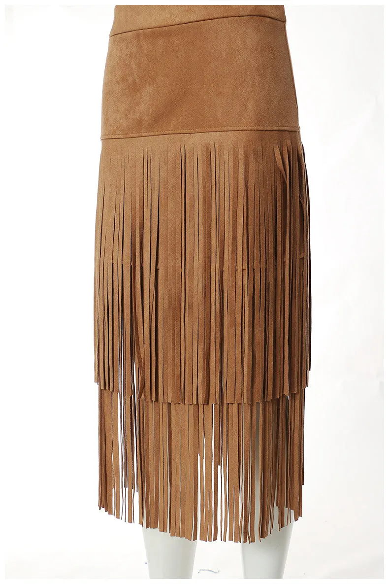 Cowgirl Chic Heavy-Duty Fringed Midi Skirt