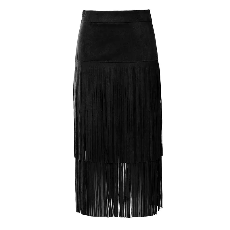 Cowgirl Chic Heavy-Duty Fringed Midi Skirt