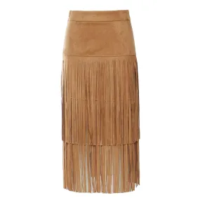 Cowgirl Chic Heavy-Duty Fringed Midi Skirt