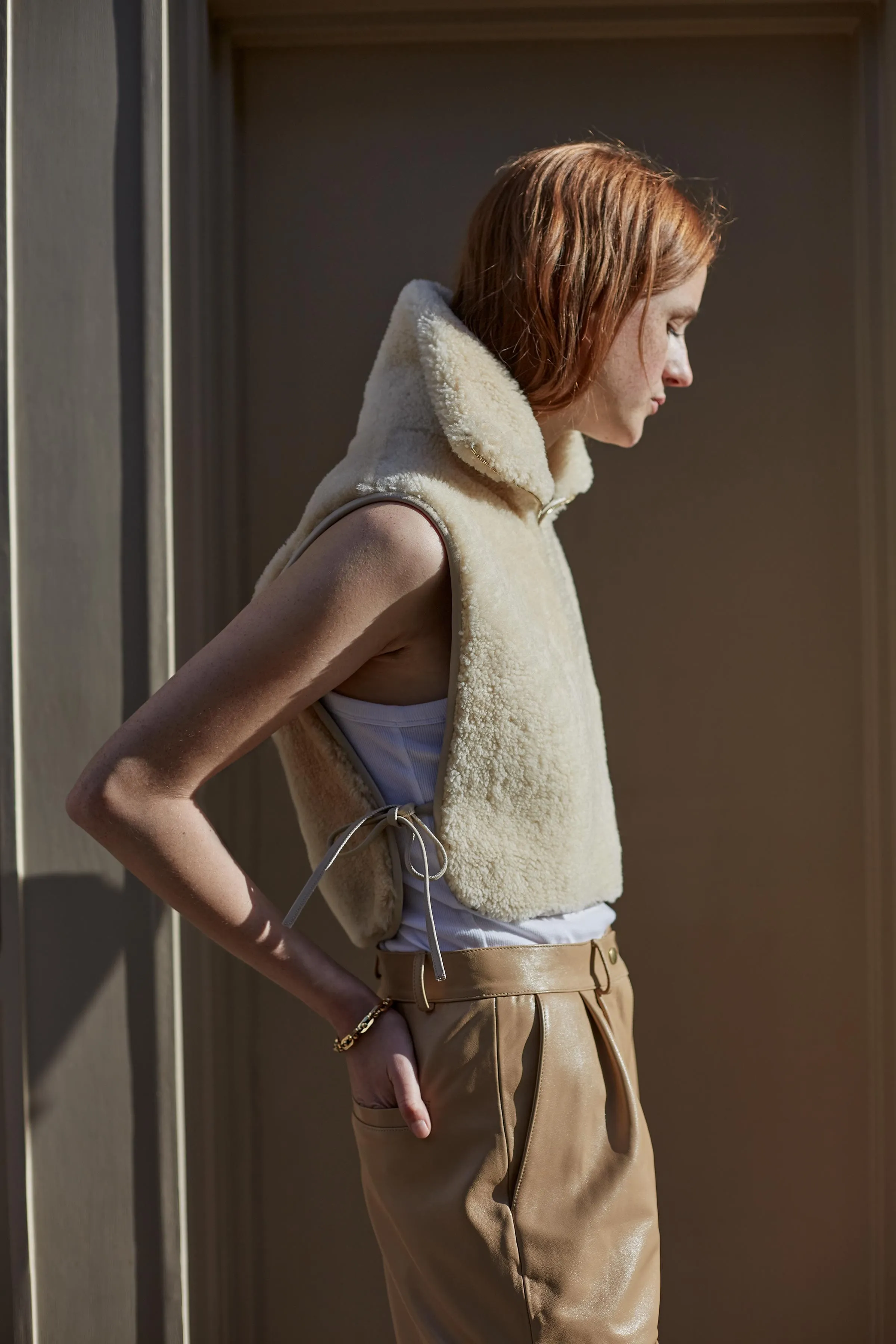 Cream Shearling Bib