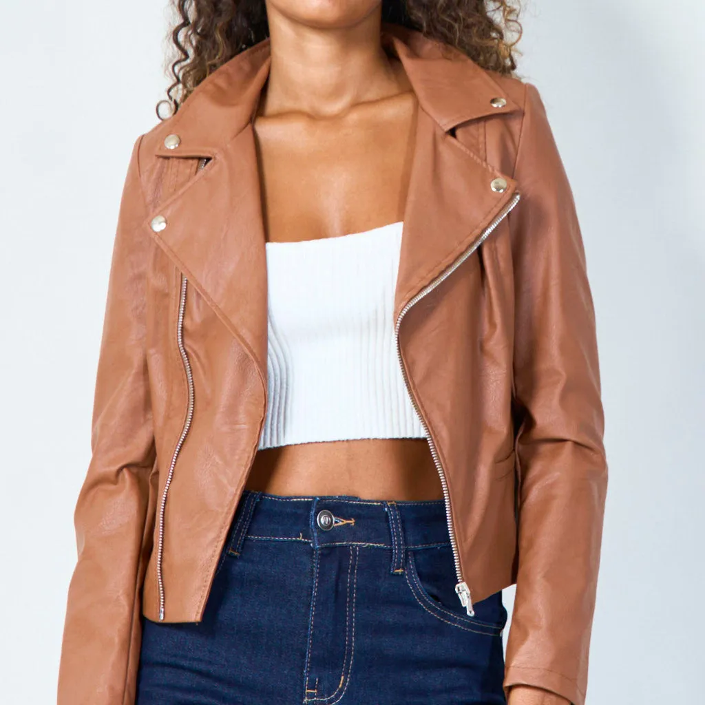 Cropped asymmetric moto jacket wholesale