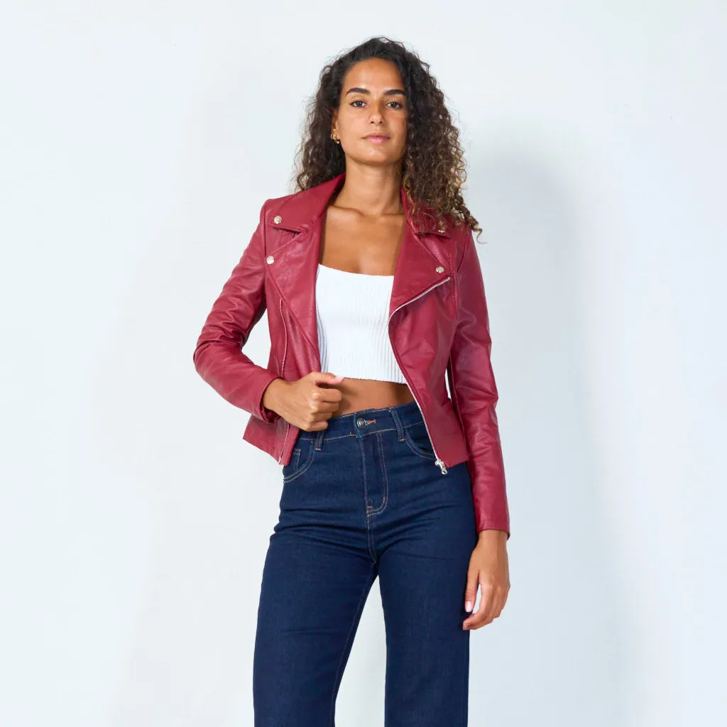 Cropped asymmetric moto jacket wholesale