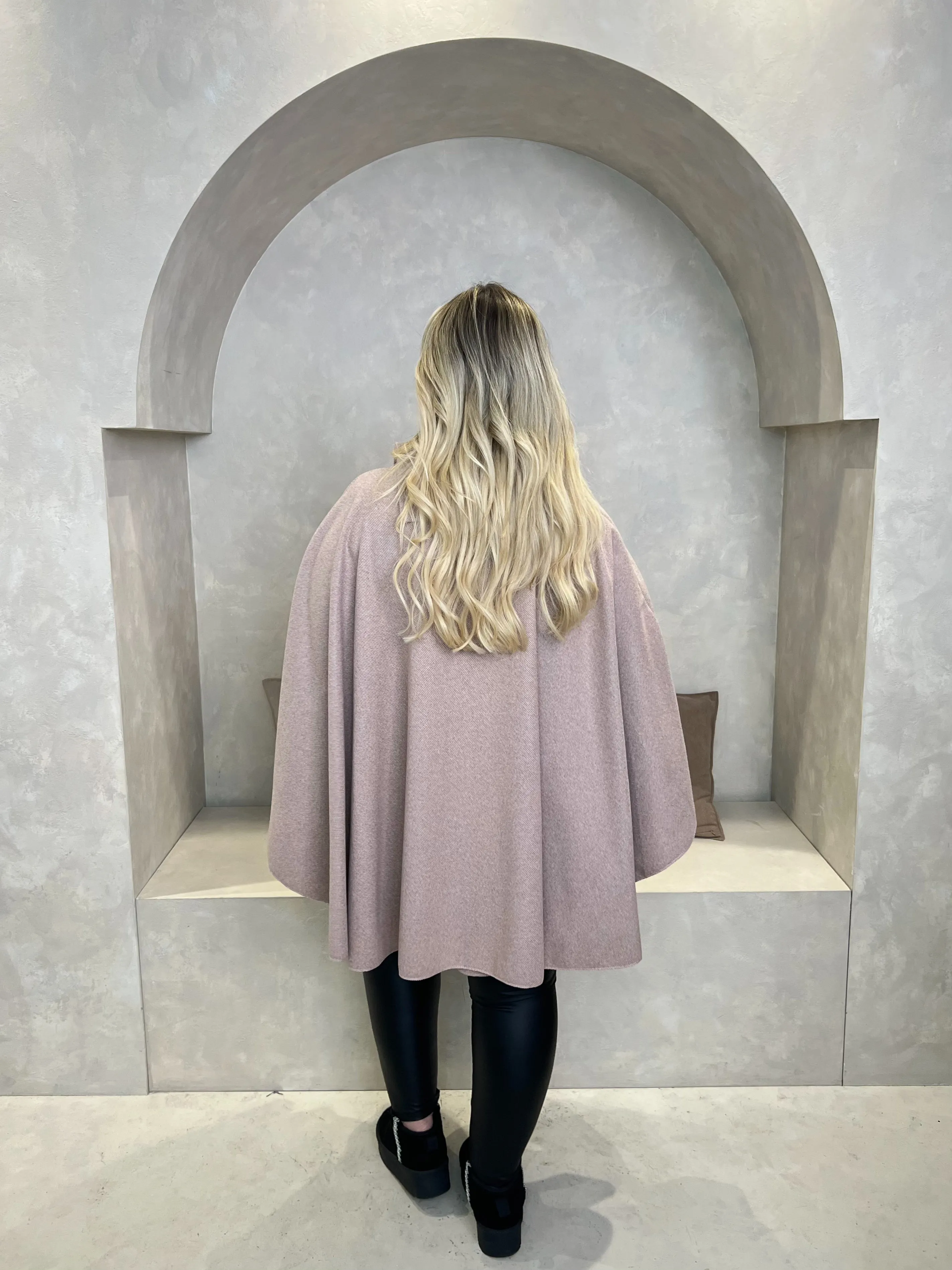 Curve Blush Tweed Effect Button Neck Cape