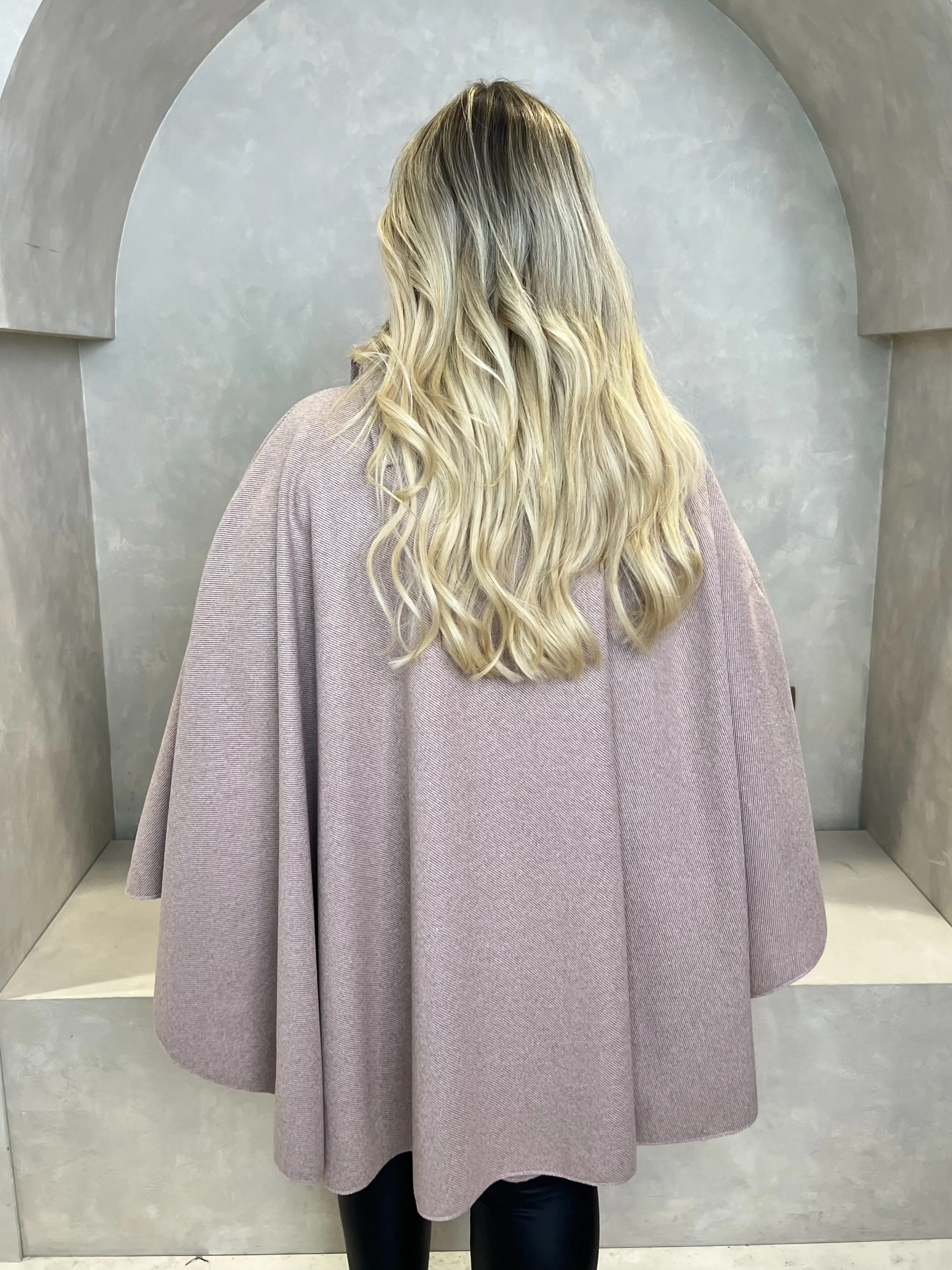 Curve Blush Tweed Effect Button Neck Cape