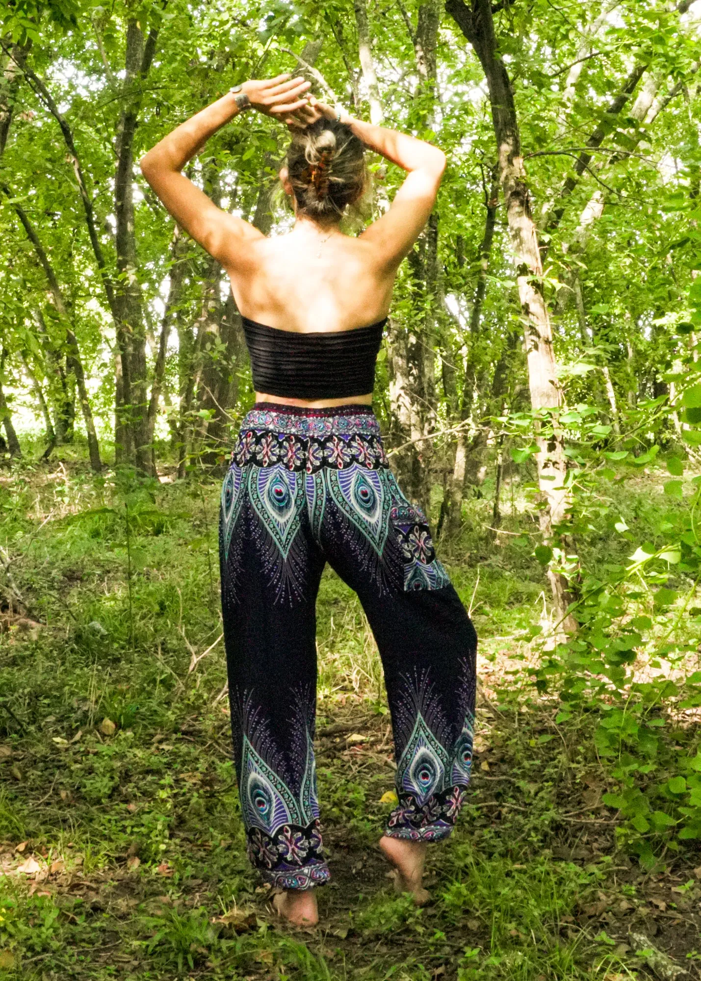 Dark Blue Peace Peacock Harem Pants