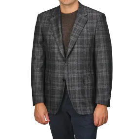 Dark Grey Checked Wool Silk Drop 6 Blazer