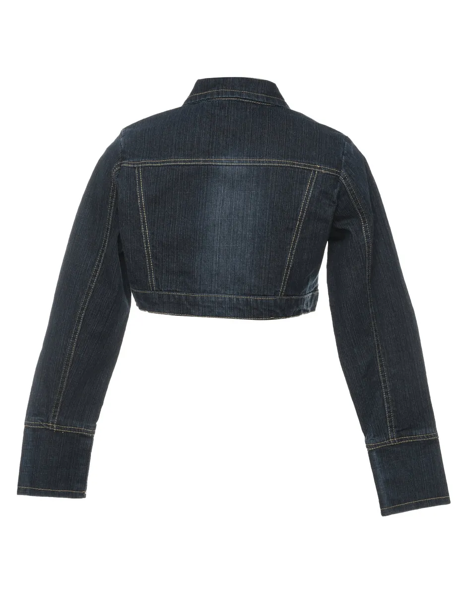 Dark Wash Cropped Y2K Denim Jacket - M