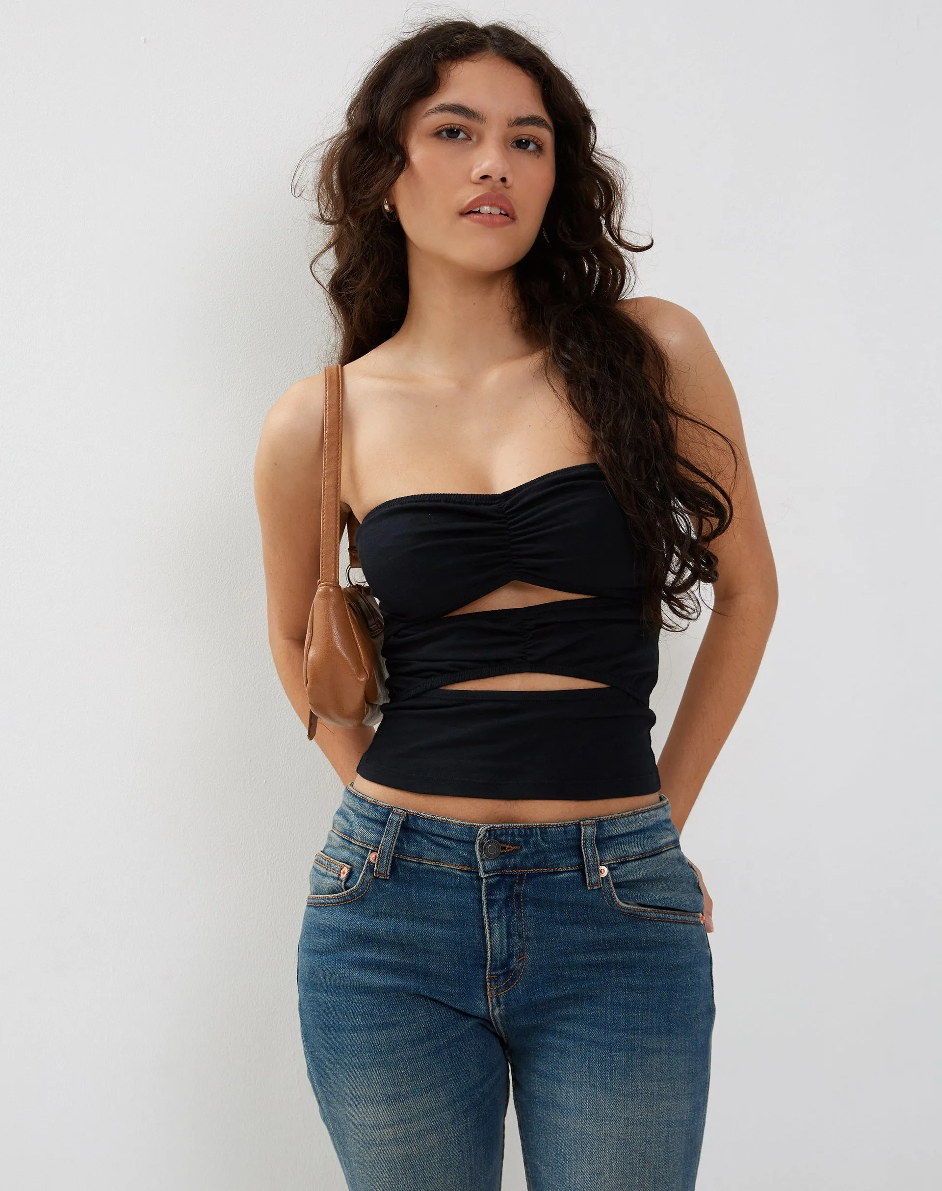 Dayu Bandeau Crop Top in Black