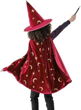 Deluxe Kids Burgundy Velvet and Gold Magician Cape