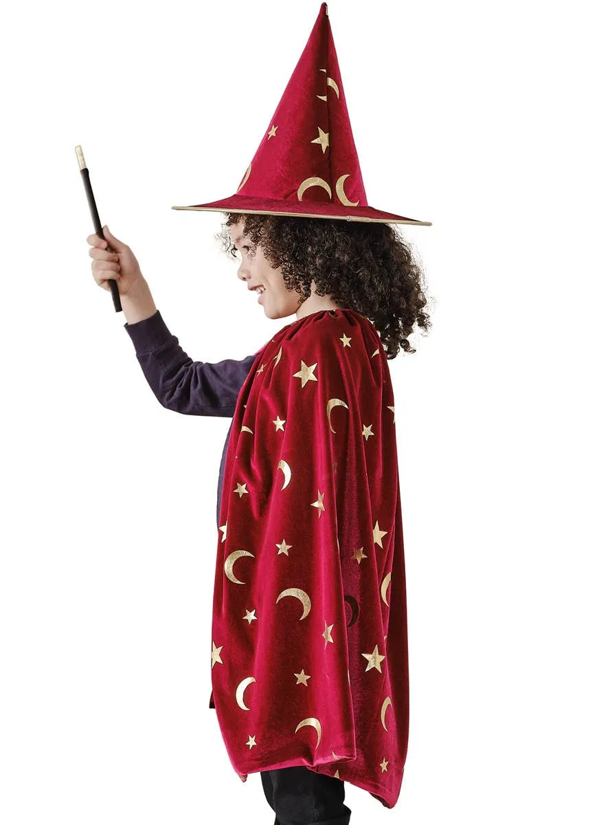 Deluxe Kids Burgundy Velvet and Gold Magician Cape