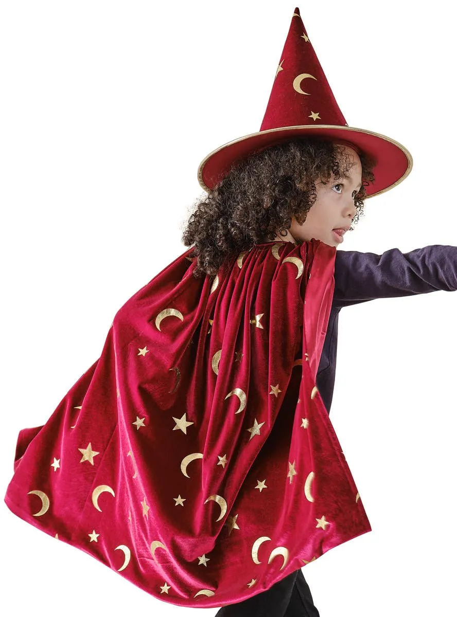 Deluxe Kids Burgundy Velvet and Gold Magician Cape