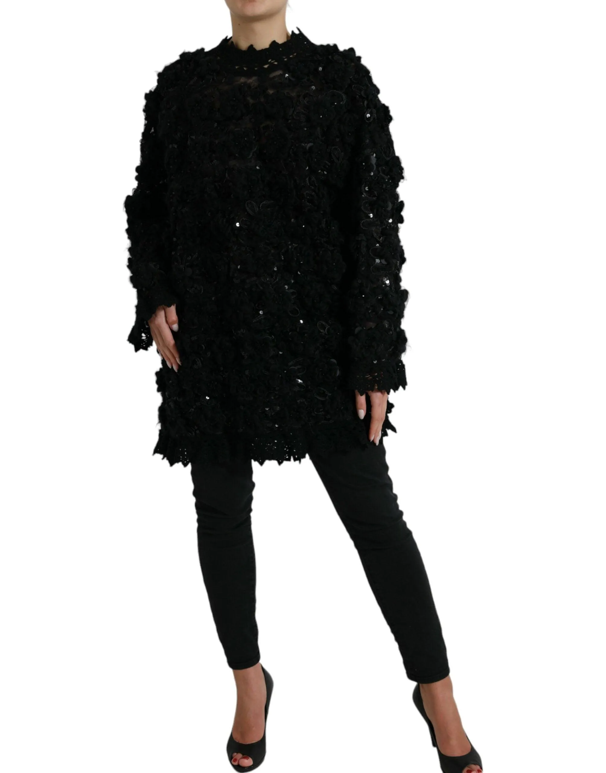 Dolce & Gabbana Black Sequined Embellished Pullover Sweater