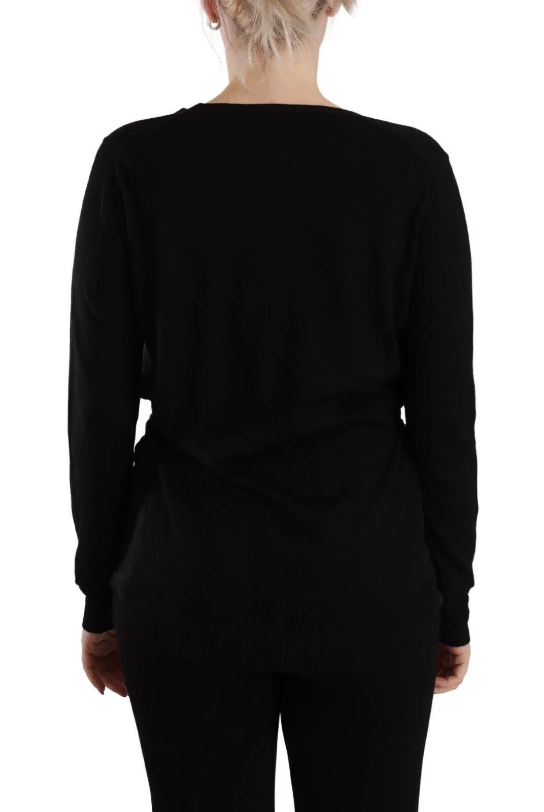 Dolce & Gabbana Black Wool V-neck Long Sleeves Pullover Top