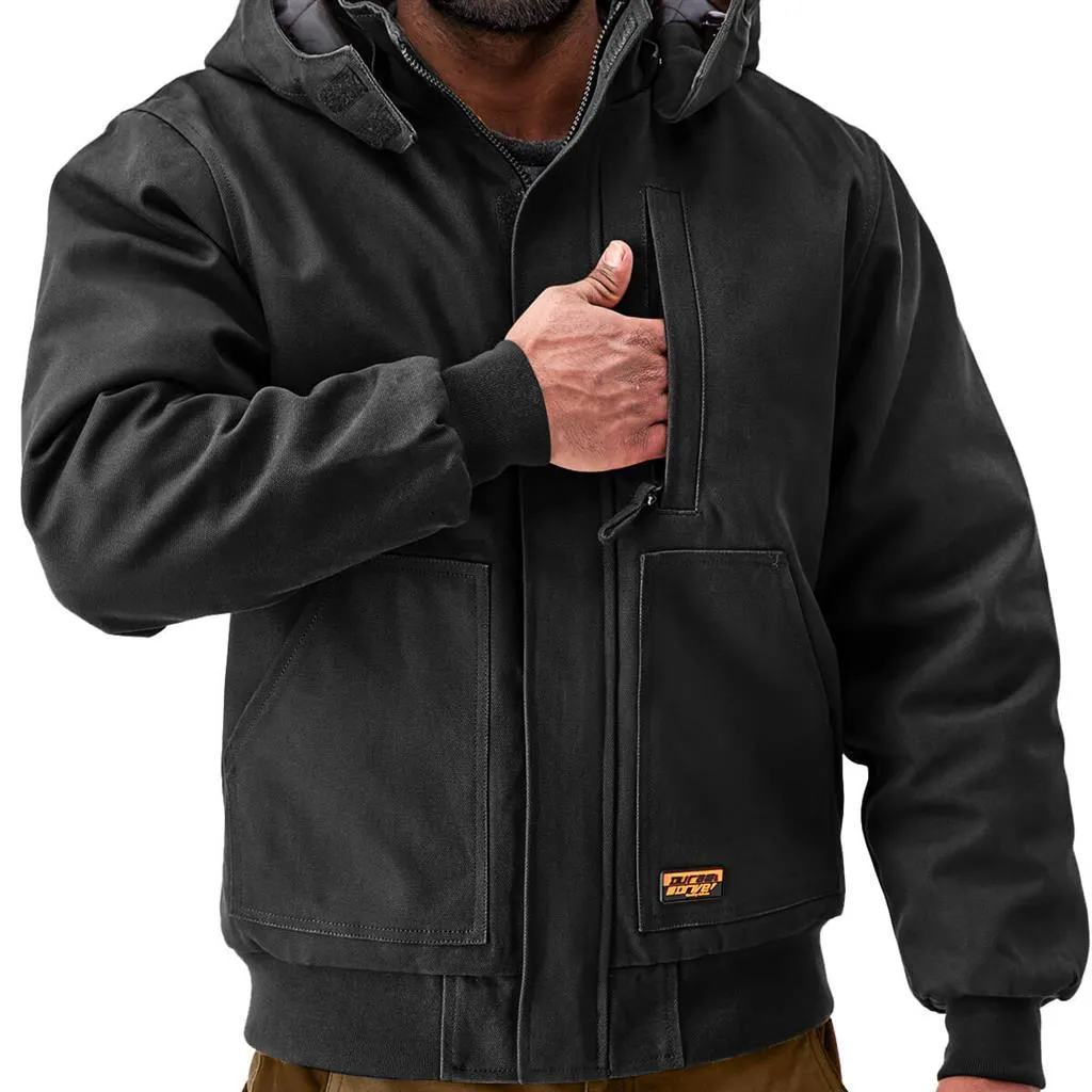 DuraDrive Men's Black Insulated Canvas Hooded Work Jacket