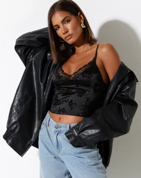 Ekana Crop Top in Black Rose Flock