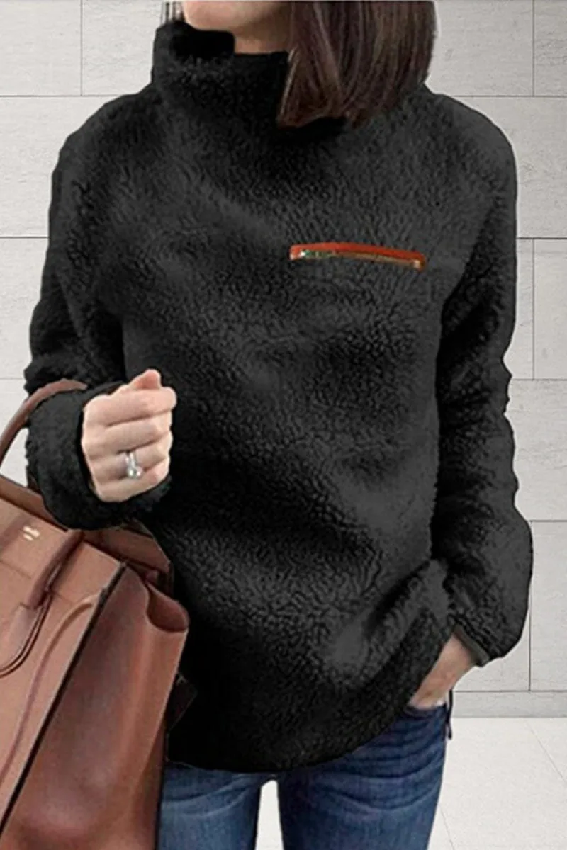 Fashion Street Solid Patchwork Turtleneck Tops