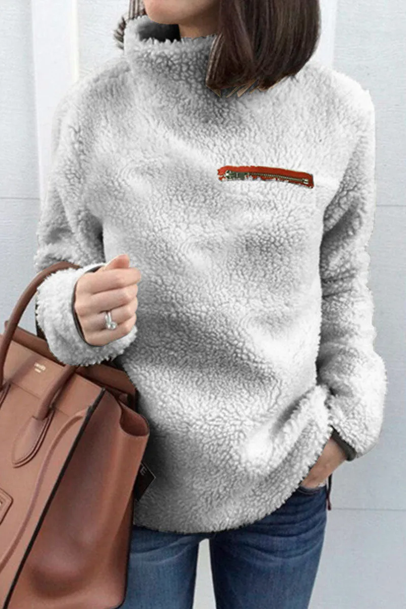 Fashion Street Solid Patchwork Turtleneck Tops