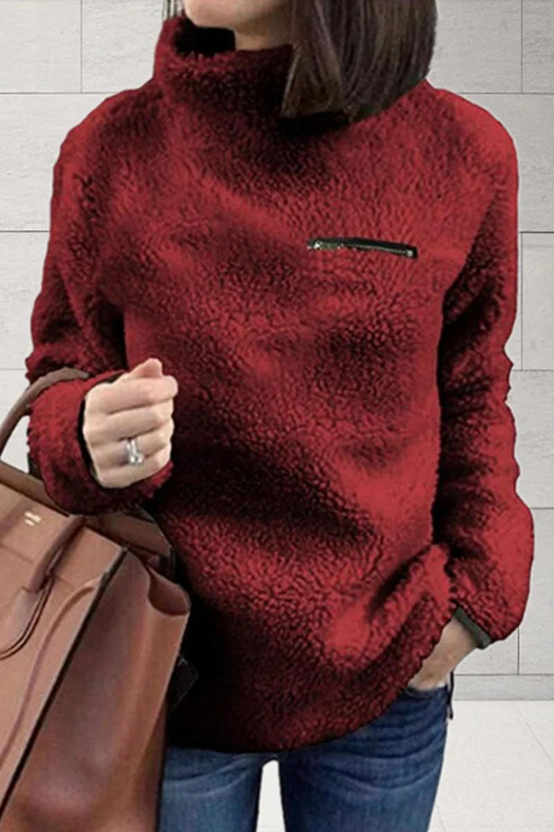 Fashion Street Solid Patchwork Turtleneck Tops