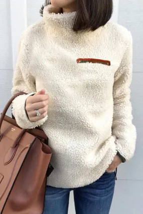 Fashion Street Solid Patchwork Turtleneck Tops