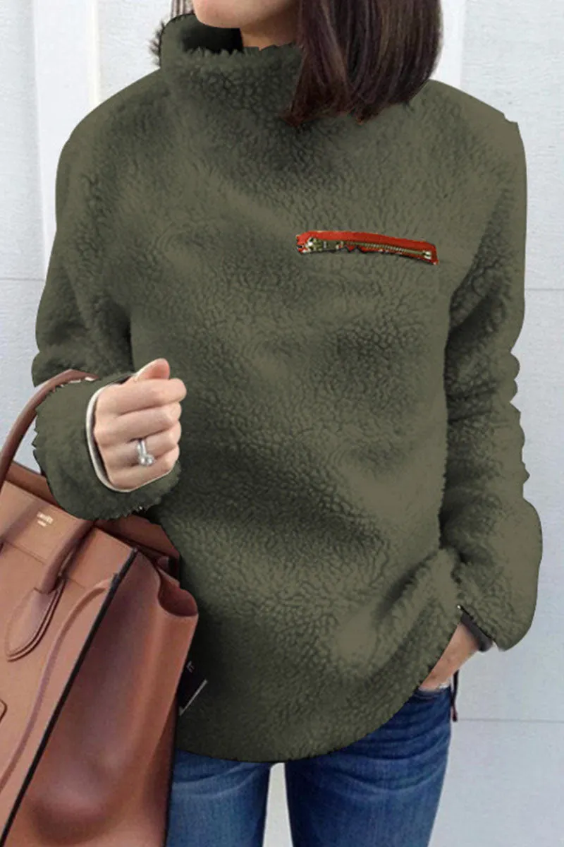 Fashion Street Solid Patchwork Turtleneck Tops