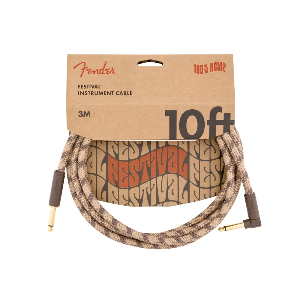 Fender 10' Angled Festival Instrument Cable, Pure Hemp, Brown Stripe