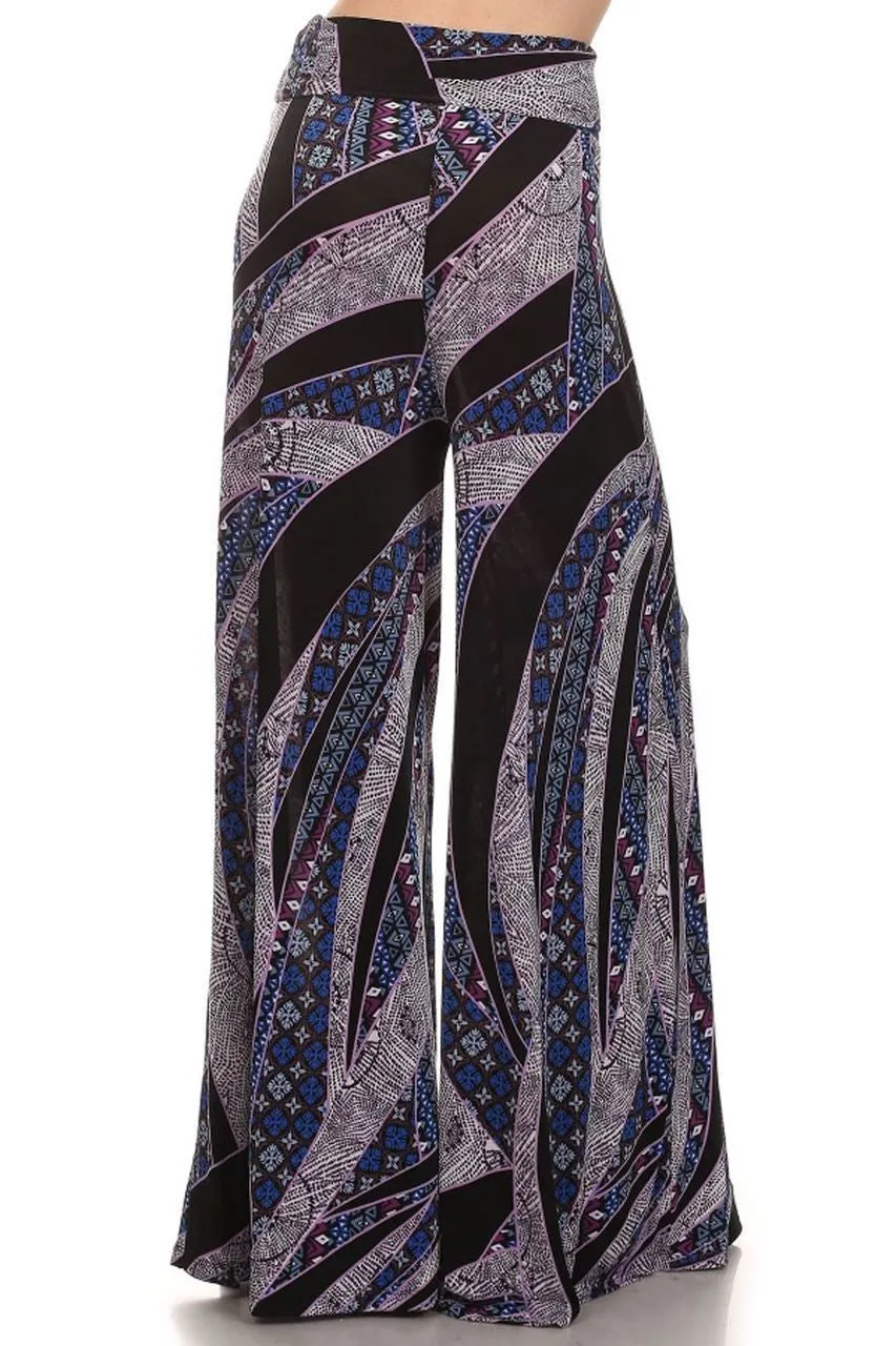 Foldover Palazzo Pants Strokes Purple