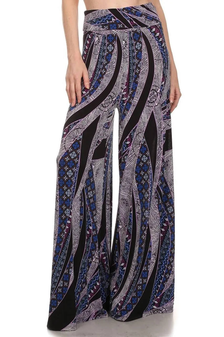 Foldover Palazzo Pants Strokes Purple