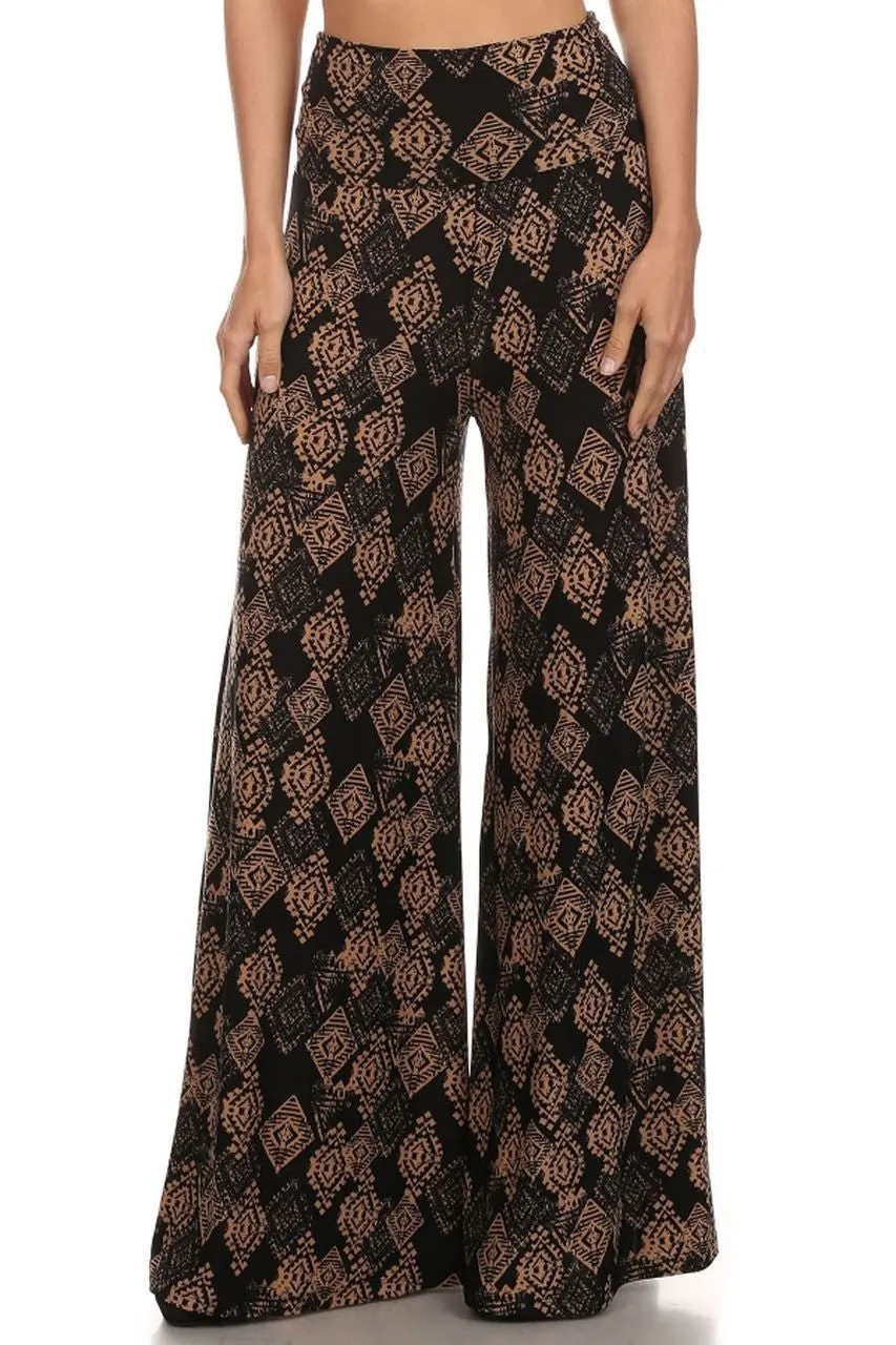 Foldover Palazzo Pants Tribal Diamond Black Brown