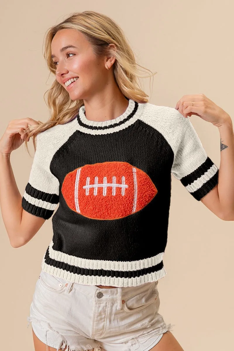 Football Pattern Short Sleeve Sweater