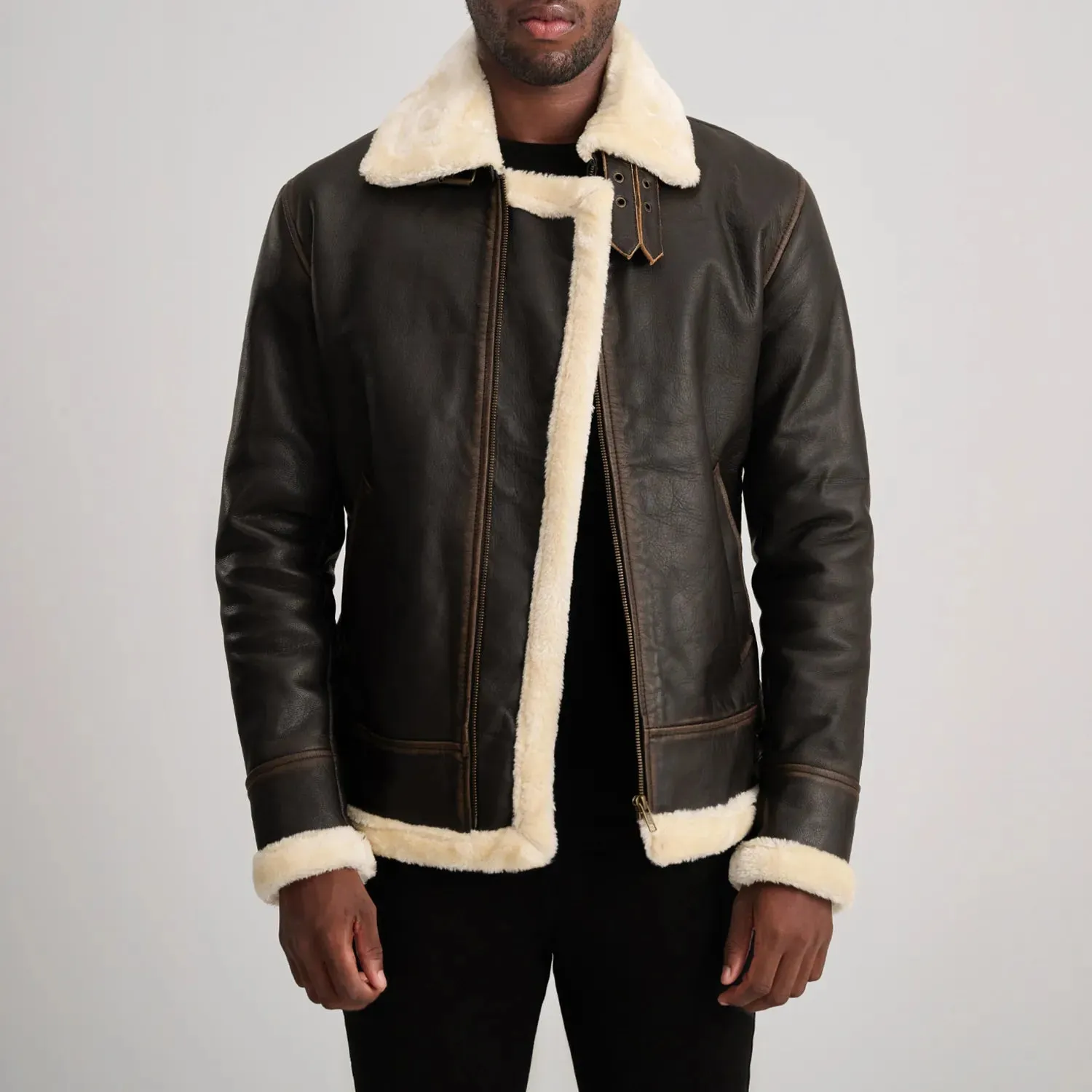 Francis B-3 Brown & Cream Leather Bomber Jacket