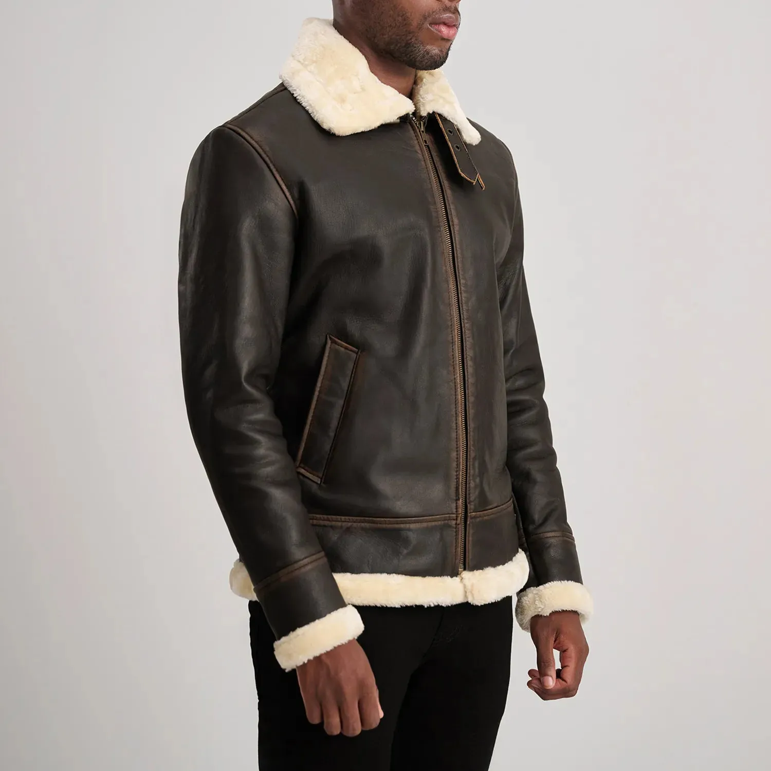 Francis B-3 Brown & Cream Leather Bomber Jacket