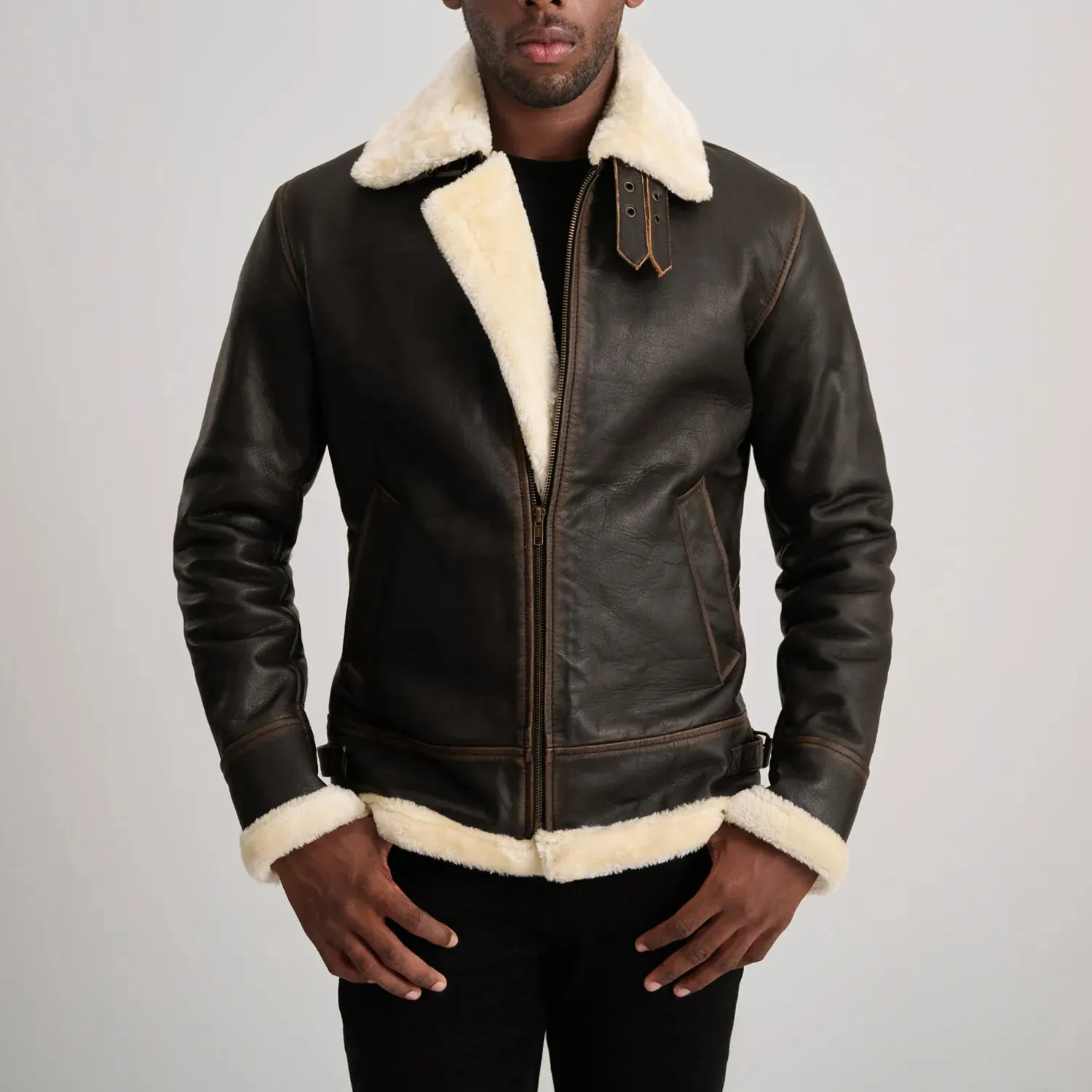 Francis B-3 Brown & Cream Leather Bomber Jacket