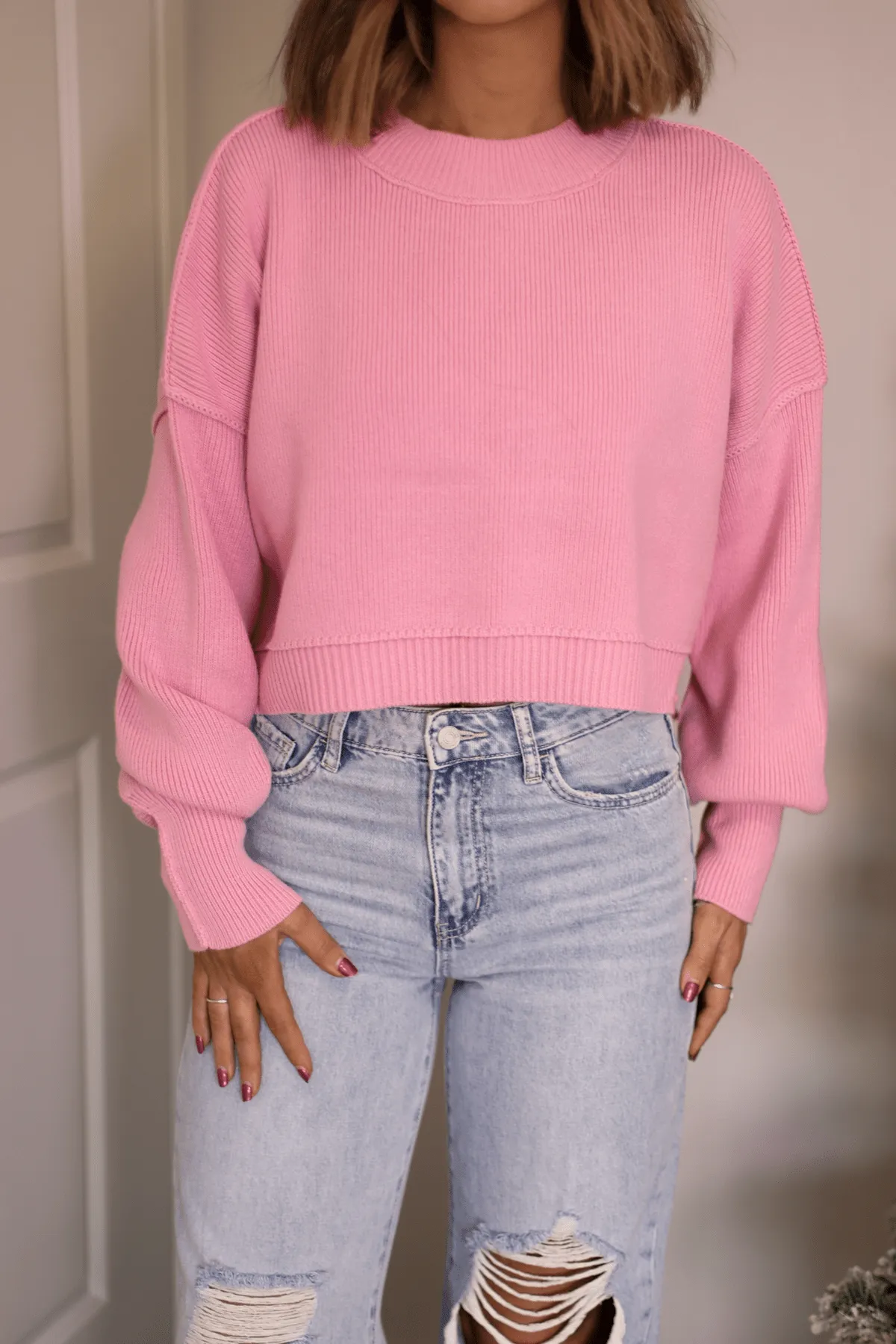 Free People Pink Easy Street Pullover Sweater