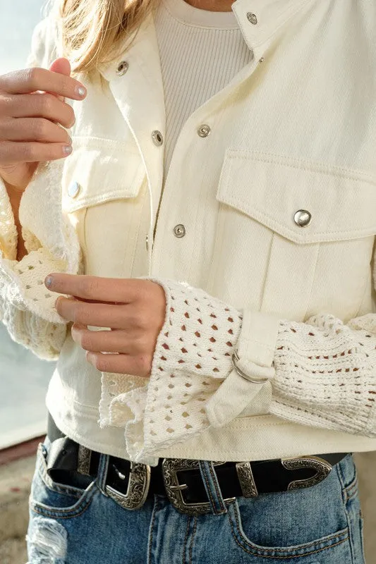 Fun Fusion Crochet Sleeve Cropped Jacket