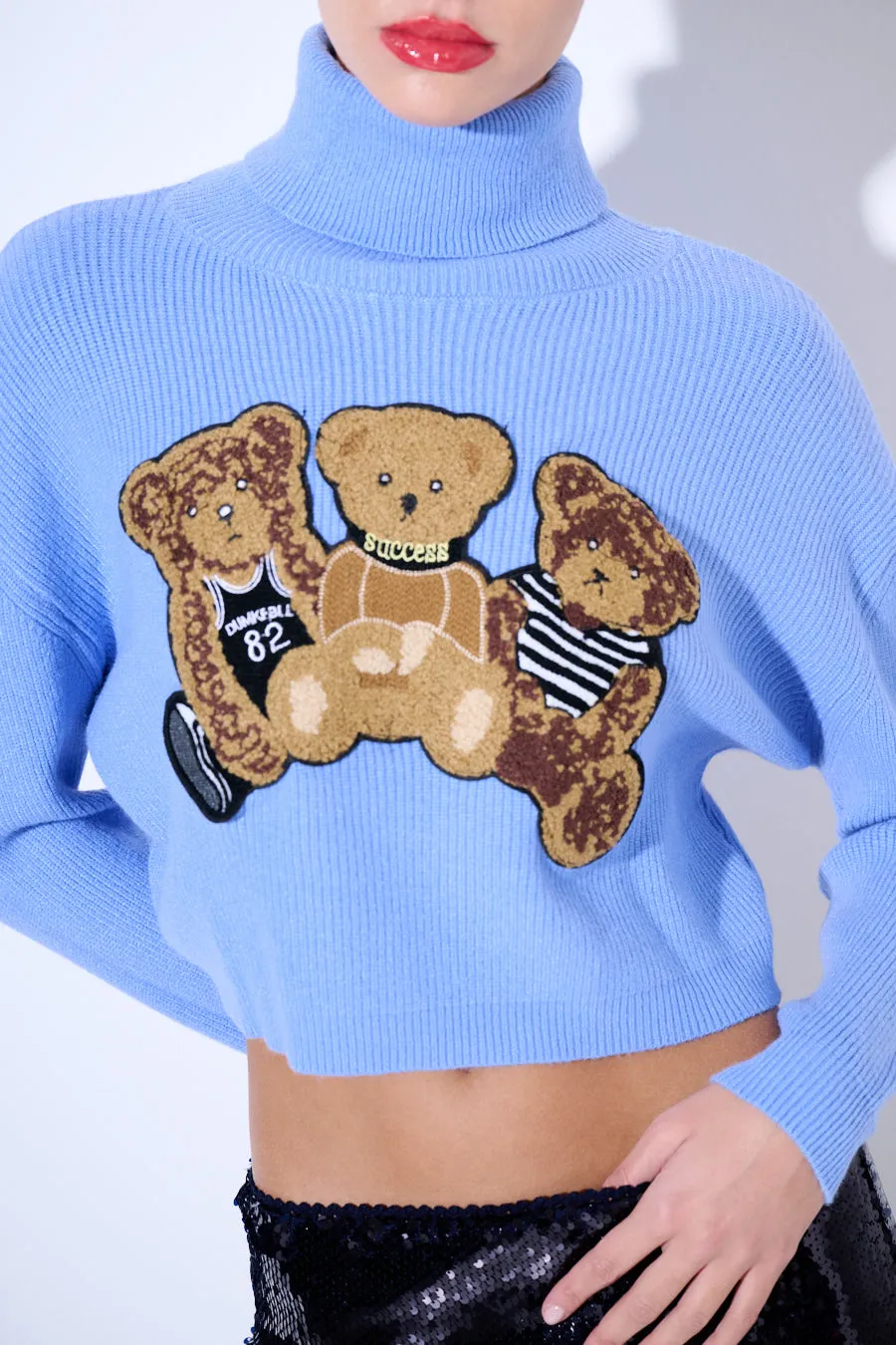 Fun teddy graphic turtleneck sweater wholesale