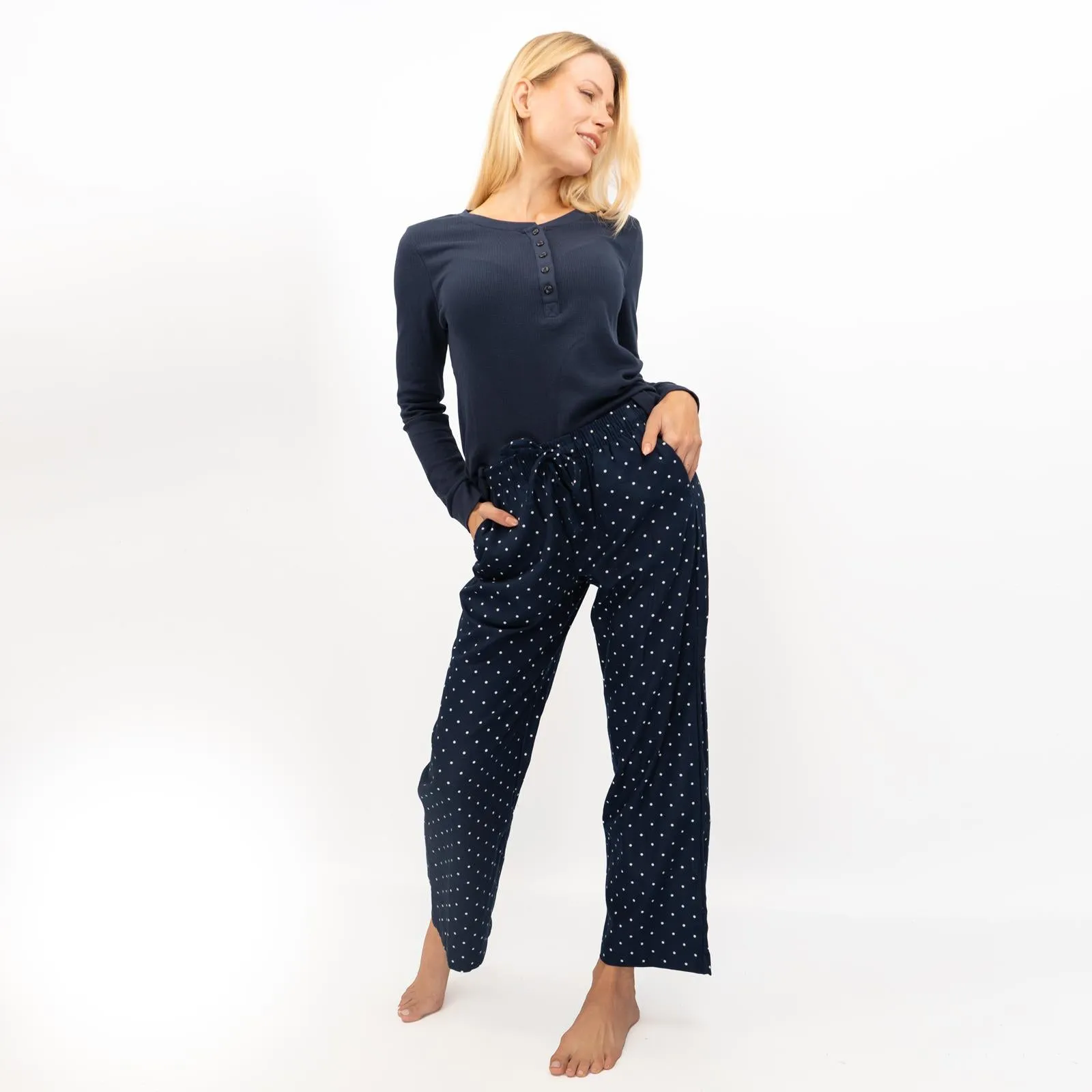 GAP Womens Flannel Sleep Set Pyjamas Navy Blue