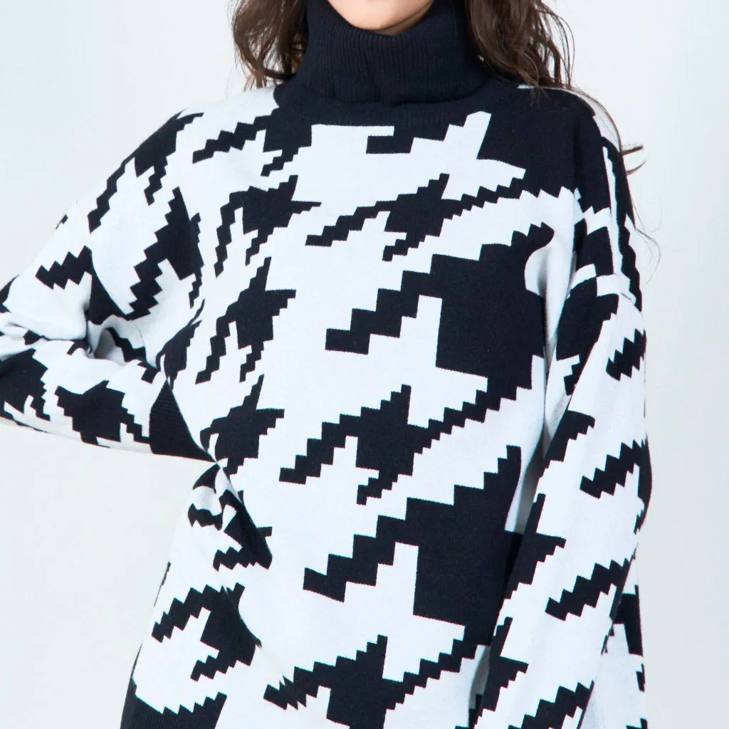 Geometric pattern turtleneck sweater wholesale