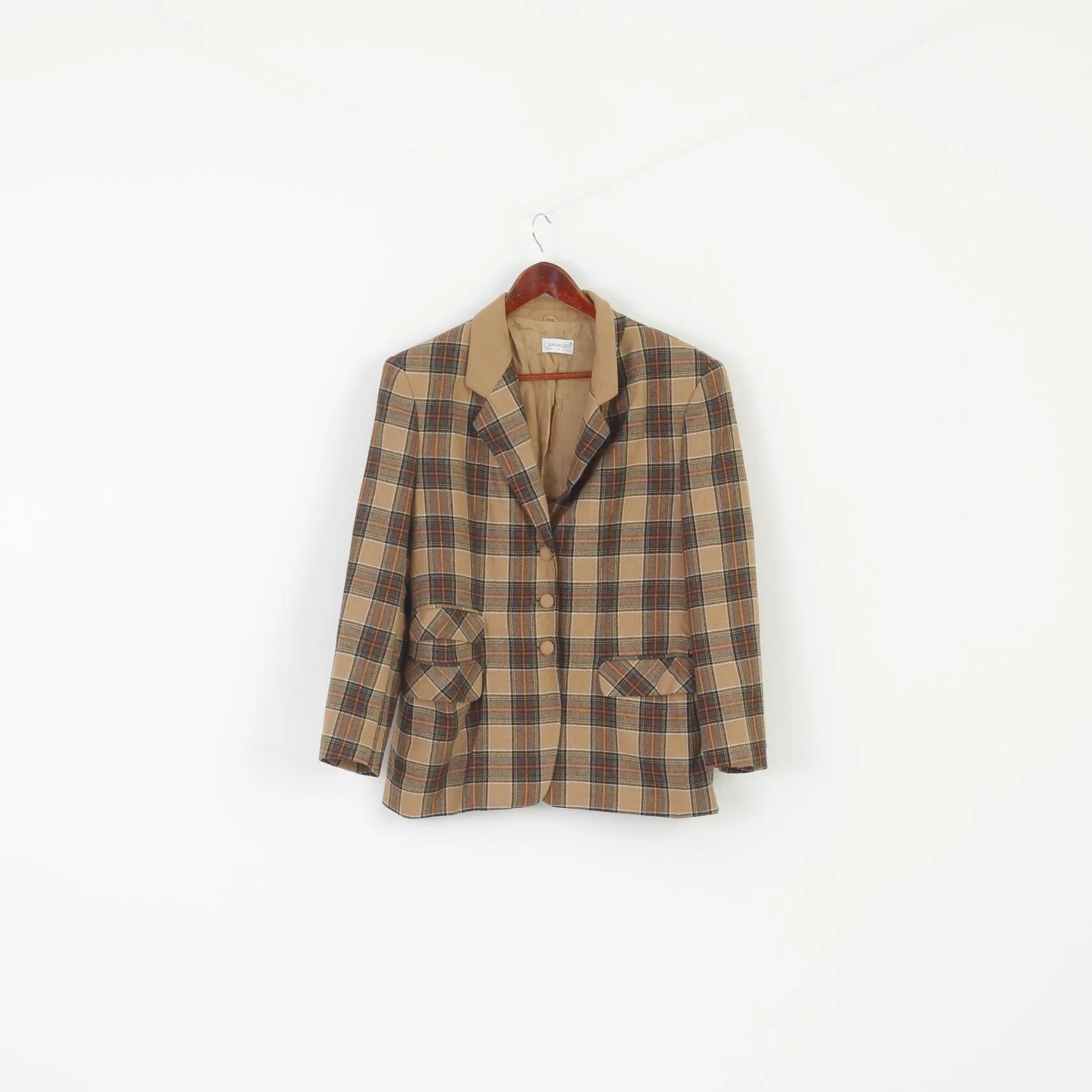 Giorgia Netti Women 18 44 L Blazer Brown Check Wool Vintage Made in Italy Jacket