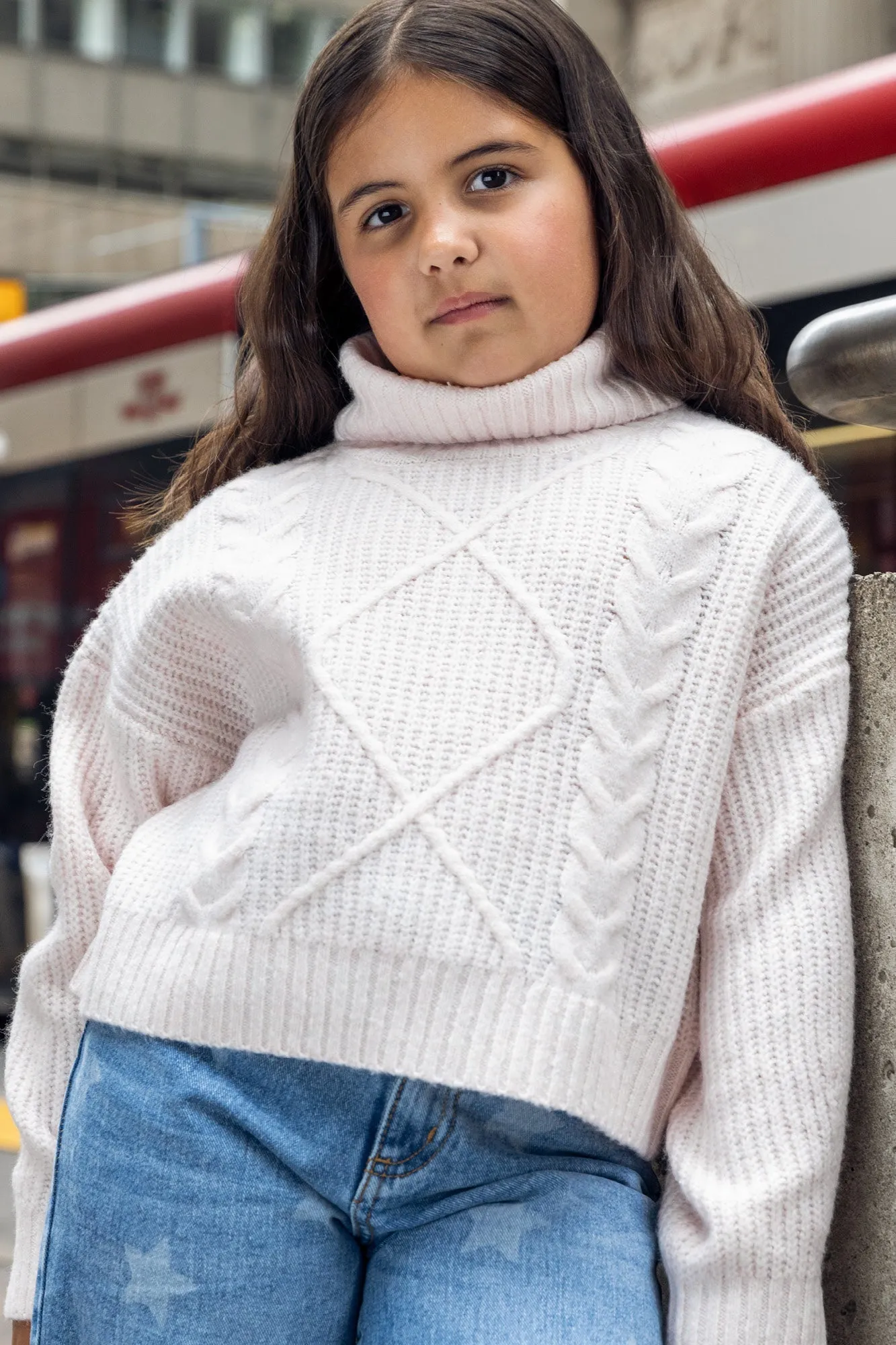 Girls Cable Knit Turtleneck Sweater