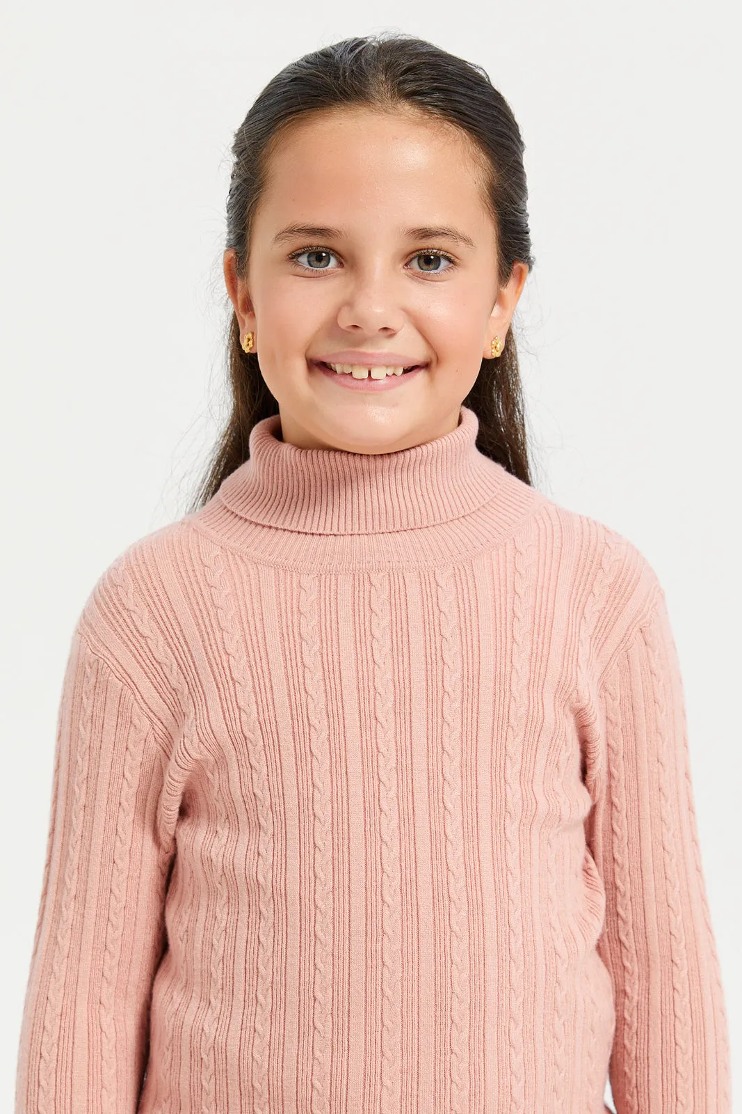 Girls Pink Neck Table Pullover