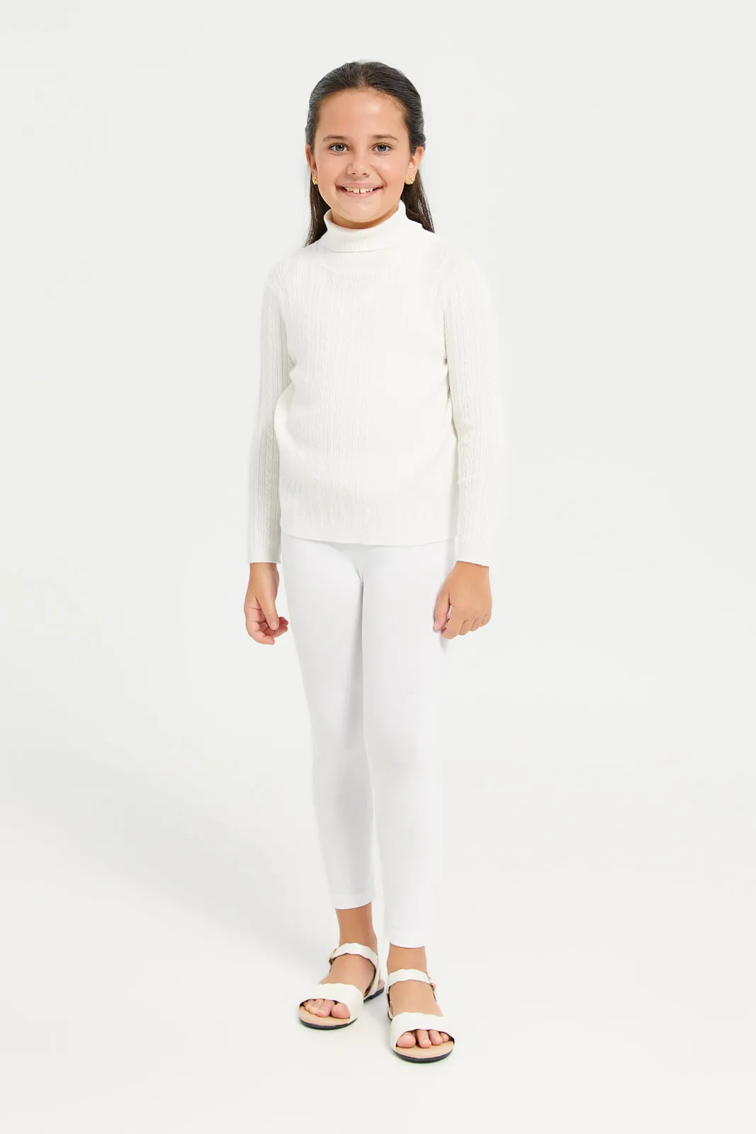 Girls White High Neck Pullover